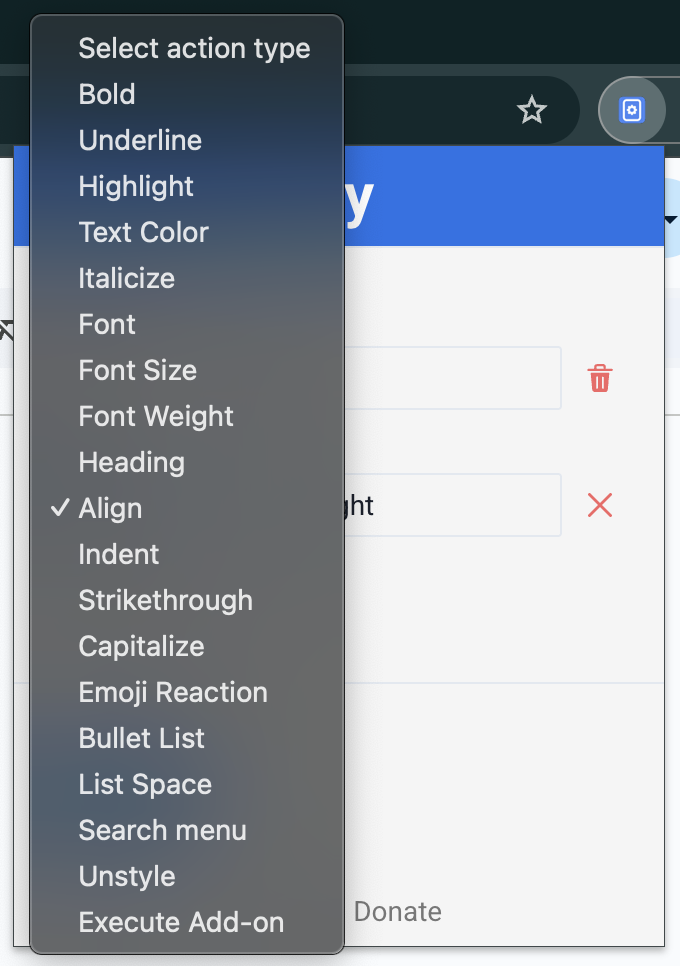 Docs Hotkey screenshot of an action with toggle enabled