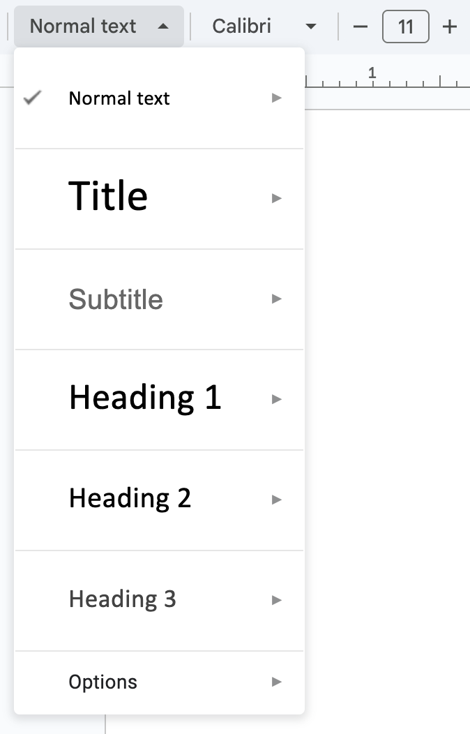 Heading menu screenshot
