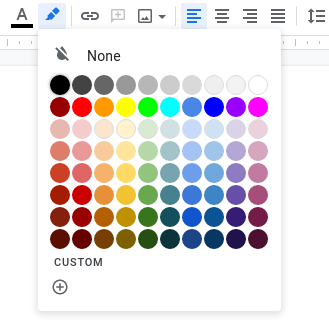 Screenshot of the Google Docs color palette.